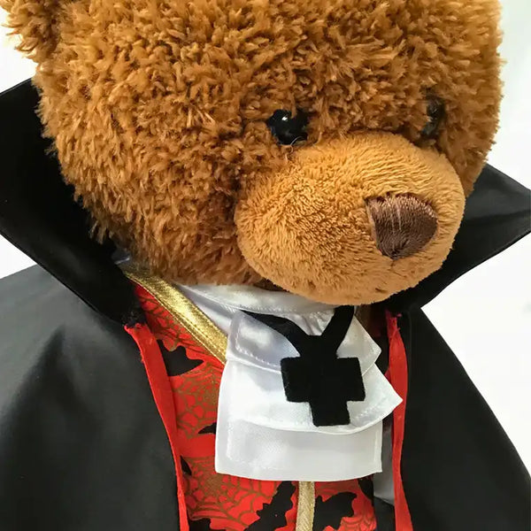 Brown Teddy Bear wearing a Count Dracula Halloween outfit