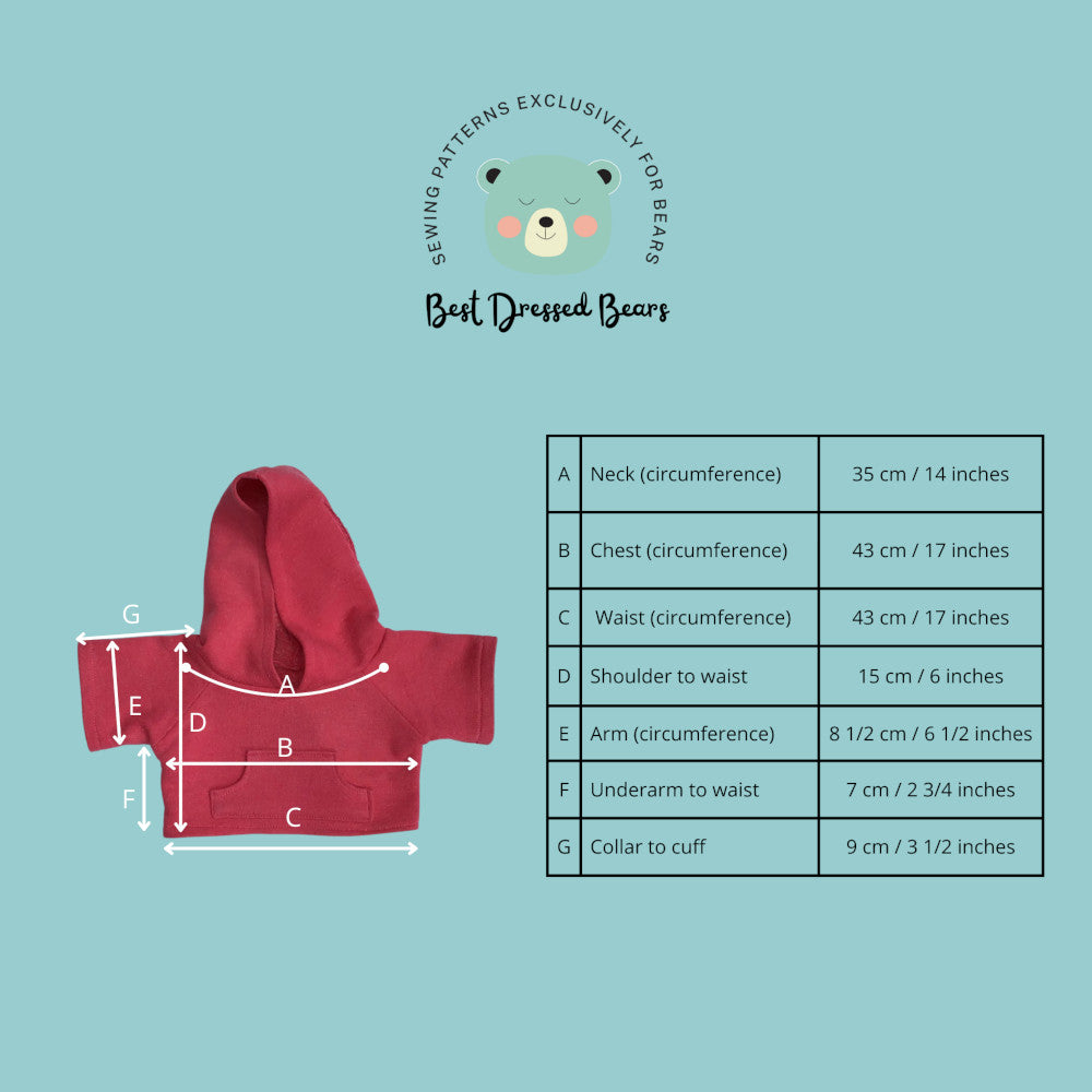 Teddy Bear Hoodie PDF Sewing Pattern – Best Dressed Bears